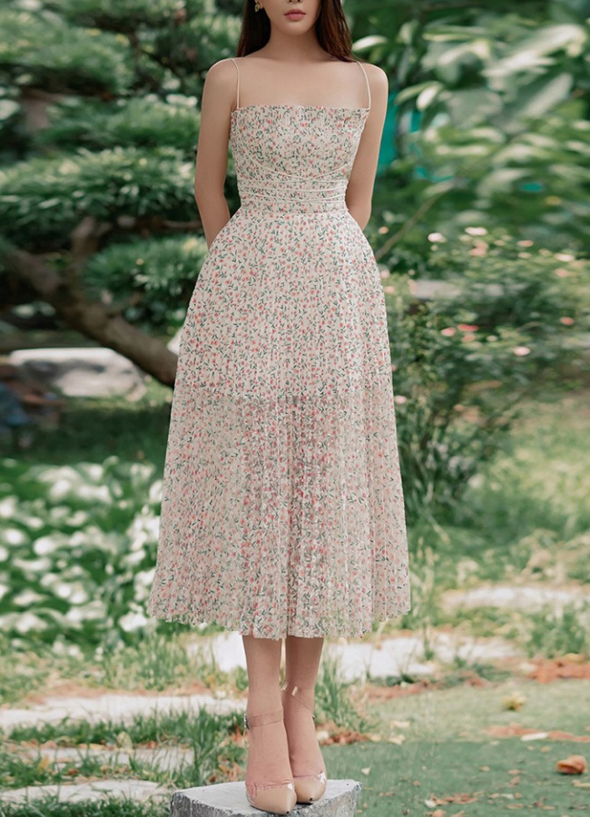 Niche temperament strap dress floral elegant dress for women