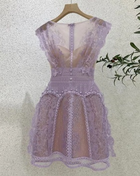 Lace temperament sexy A-line slim V-neck dress for women