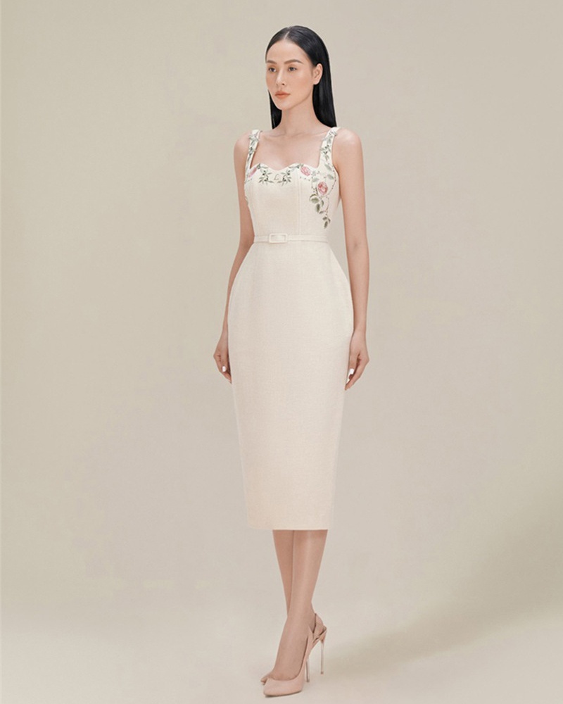 Package hip niche sling embroidery temperament elegant dress