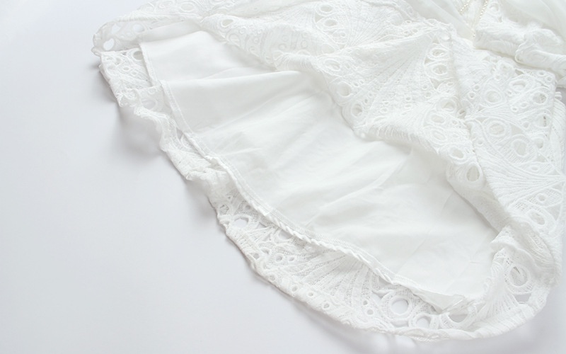 Puff sleeve pinched waist summer white lace dress