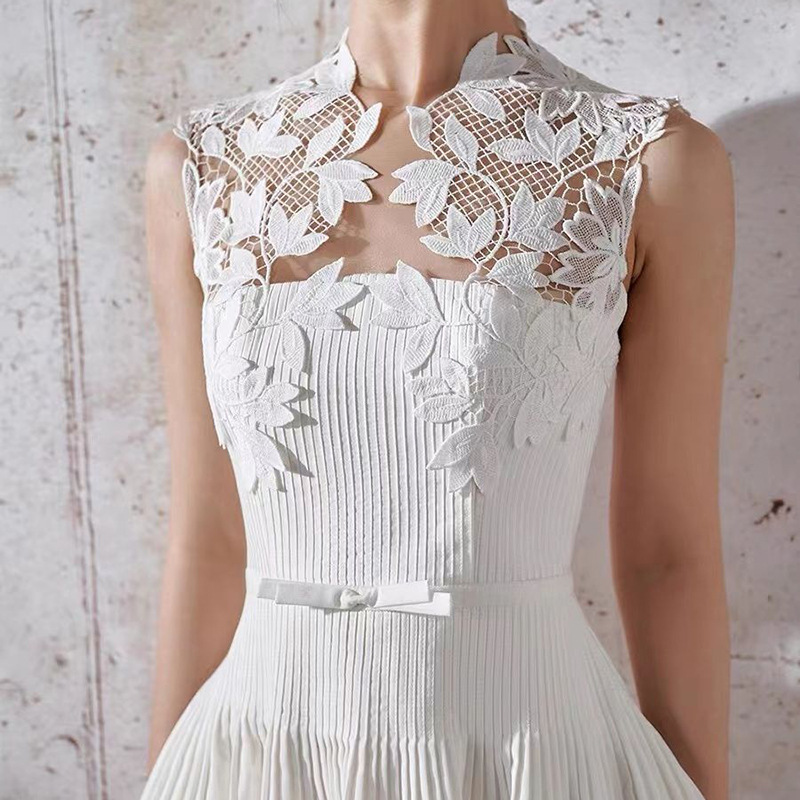 Niche slim lace dress splice big skirt white long dress