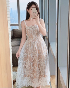 Pinched waist embroidery dress ladies formal dress