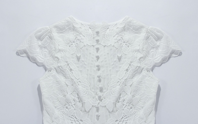 Temperament pinched waist pleated embroidery lace dress