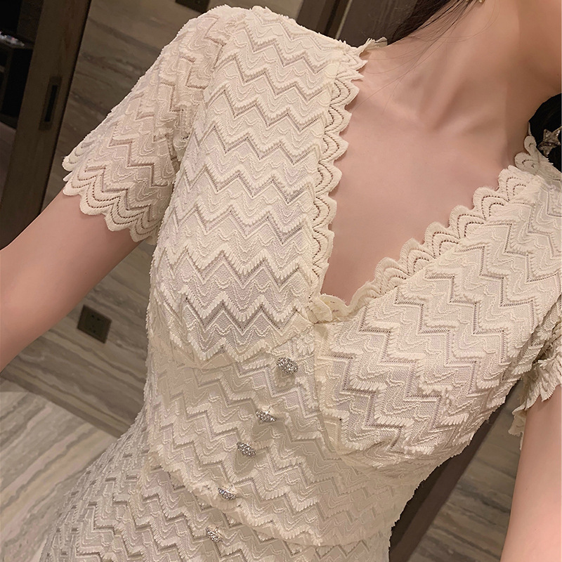 Lace short sleeve slim ladies romantic dress for women