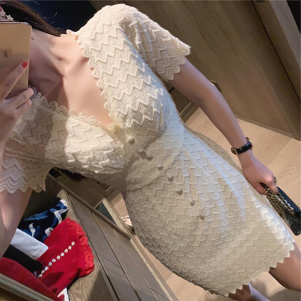 Lace short sleeve slim ladies romantic dress for women