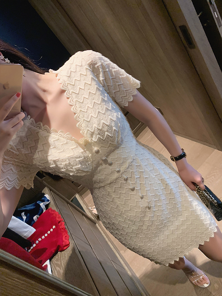 Lace short sleeve slim ladies romantic dress for women