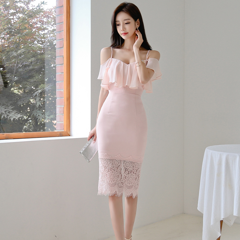 Pure lotus sleeve slim Korean style dress