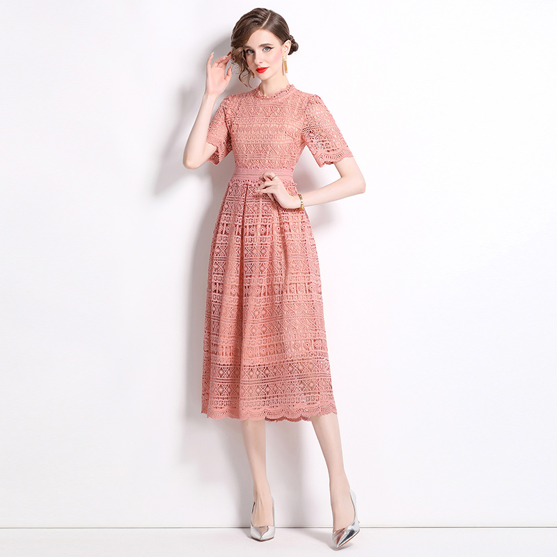 Hollow fashion slim lace long light luxury dress