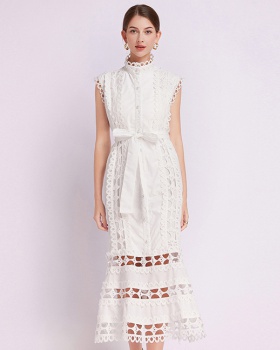 Summer A-line court style lace dress for women