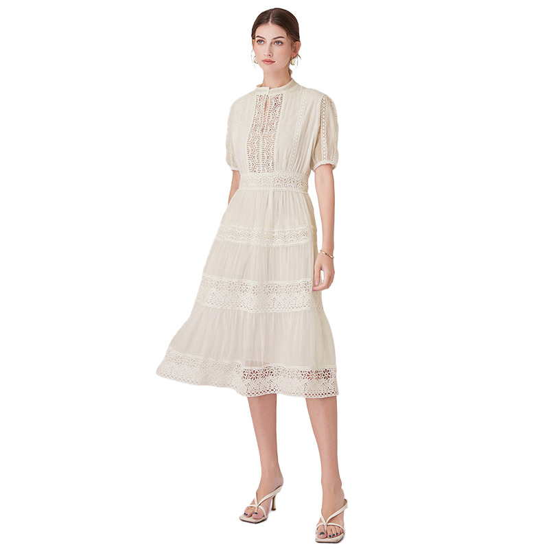 Lace retro France style splice V-neck dress