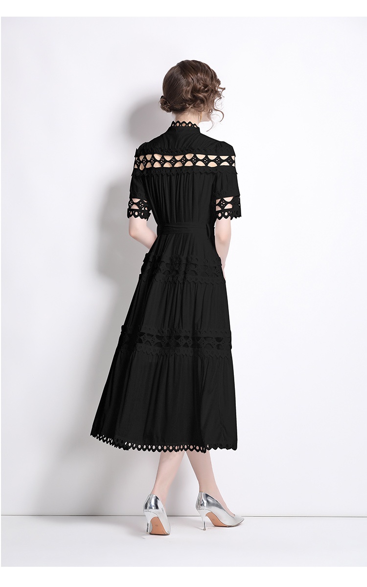 Court style short sleeve cstand collar spring dress