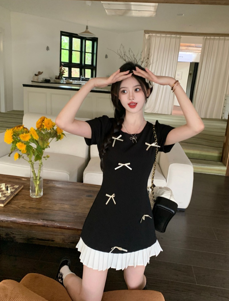 Large yard bow temperament round neck sleeveless dress for women