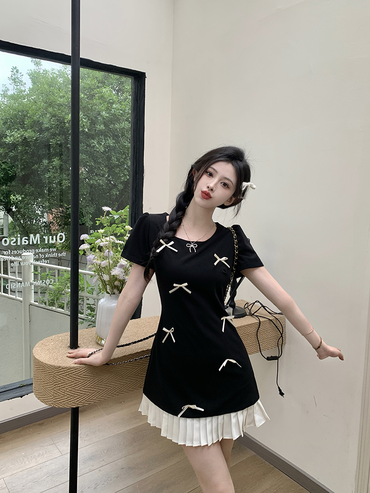 Large yard bow temperament round neck sleeveless dress for women