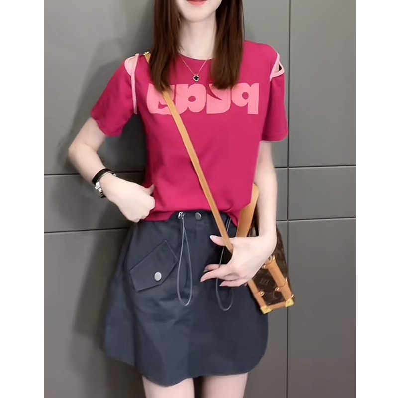 Western style slim T-shirt short sleeve unique tops for women