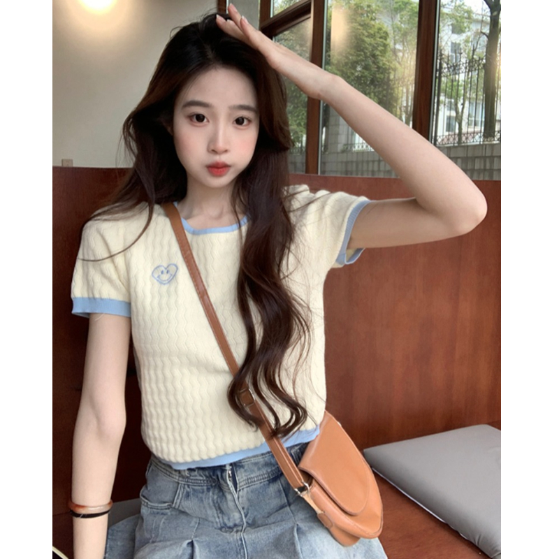 Short sleeve slim sweater Korean style tops for women