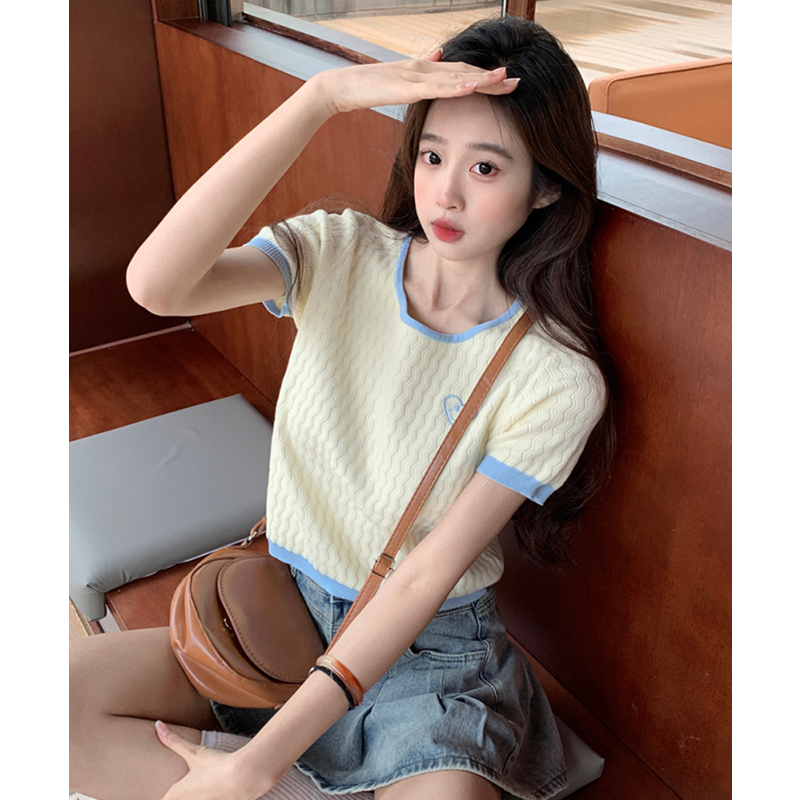 Short sleeve slim sweater Korean style tops for women