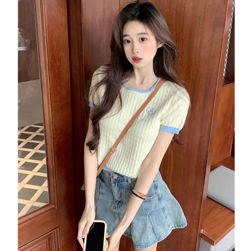 Short sleeve slim sweater Korean style tops for women