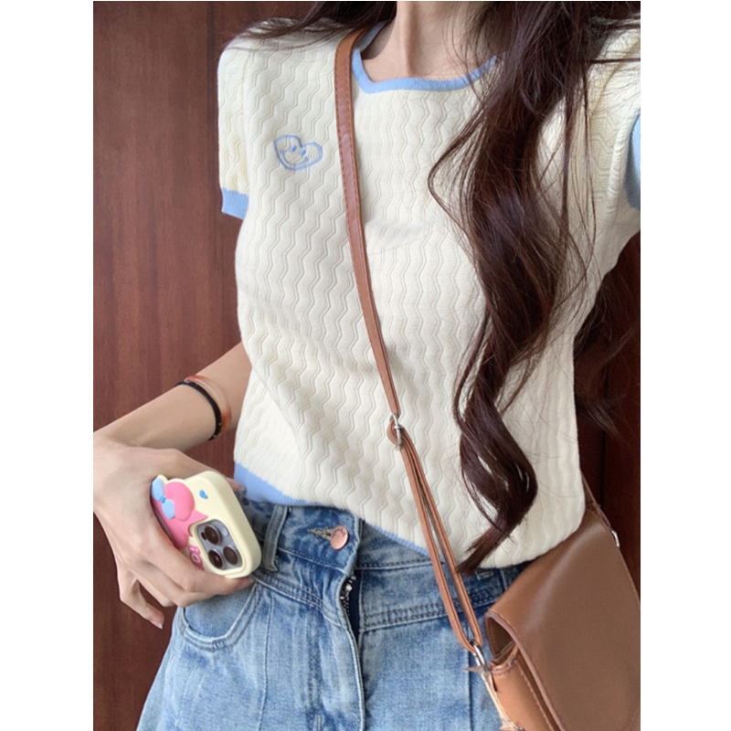 Short sleeve slim sweater Korean style tops for women