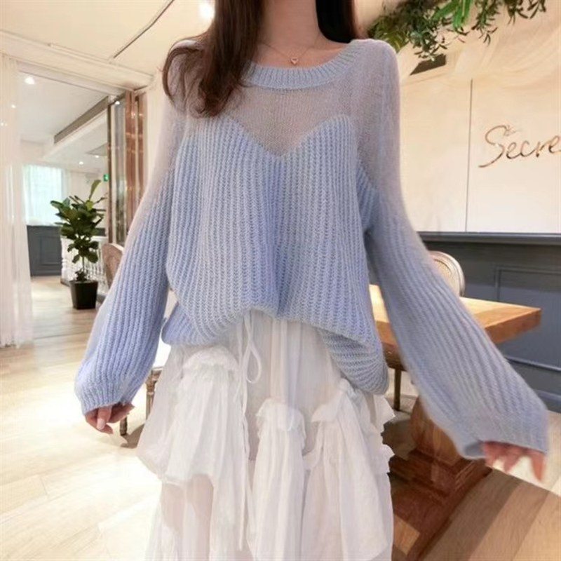 Korean style loose sweater hollow tops for women