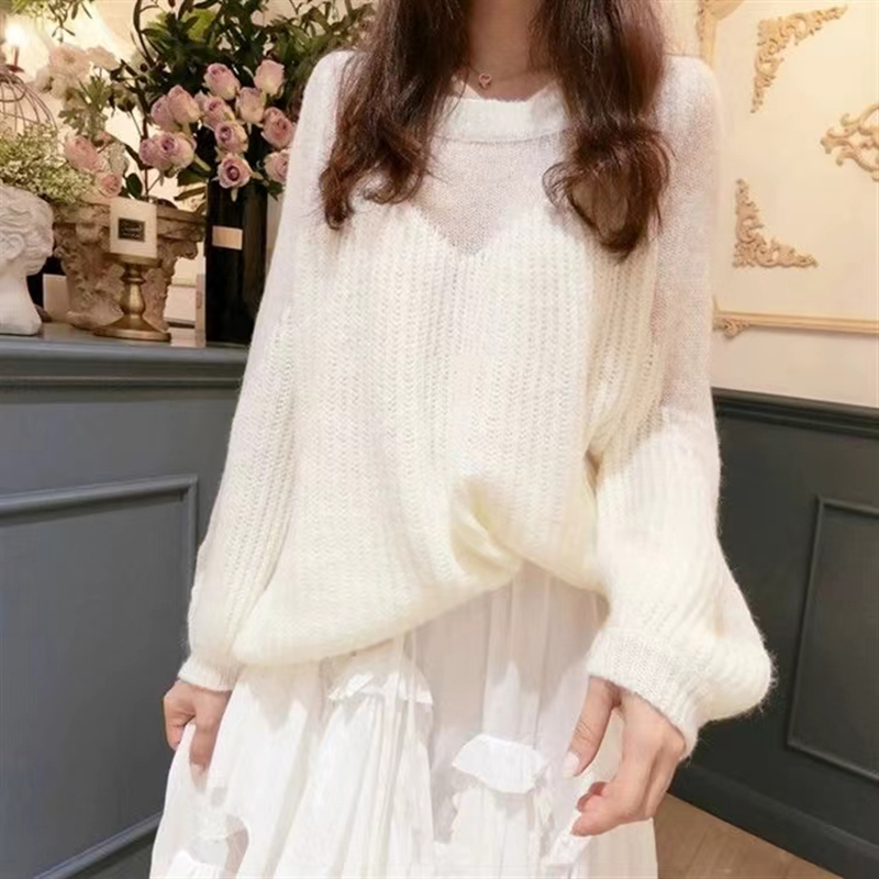 Korean style loose sweater hollow tops for women