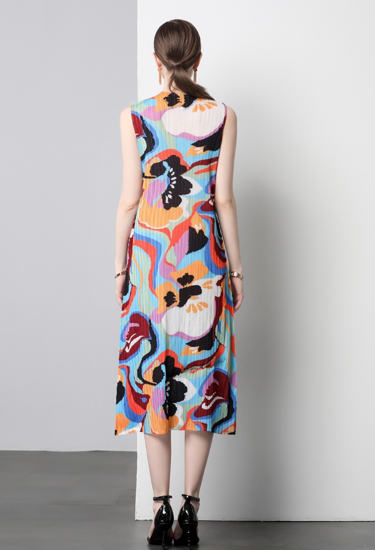 Round neck art niche straight printing dress