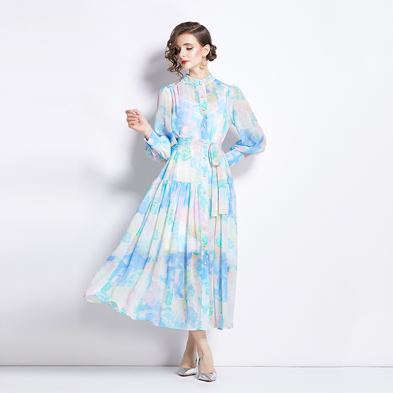 Spring and autumn long dress cstand collar dress