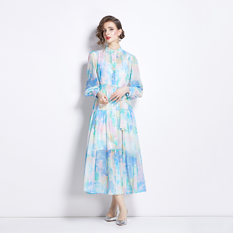 Spring and autumn long dress cstand collar dress