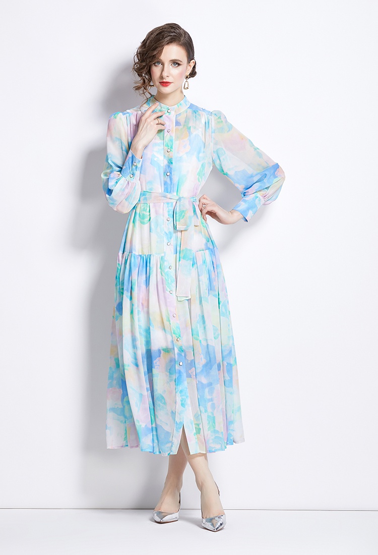 Spring and autumn long dress cstand collar dress