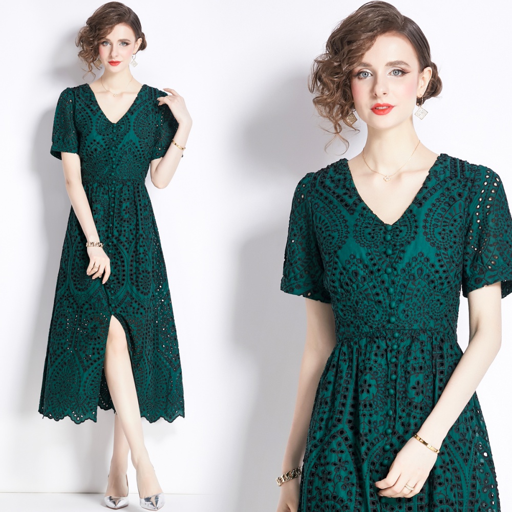 Lace summer slim elegant fashion embroidery dress