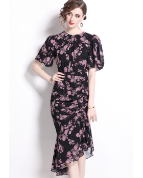 Floral lantern sleeve mermaid hem chouzhe dress