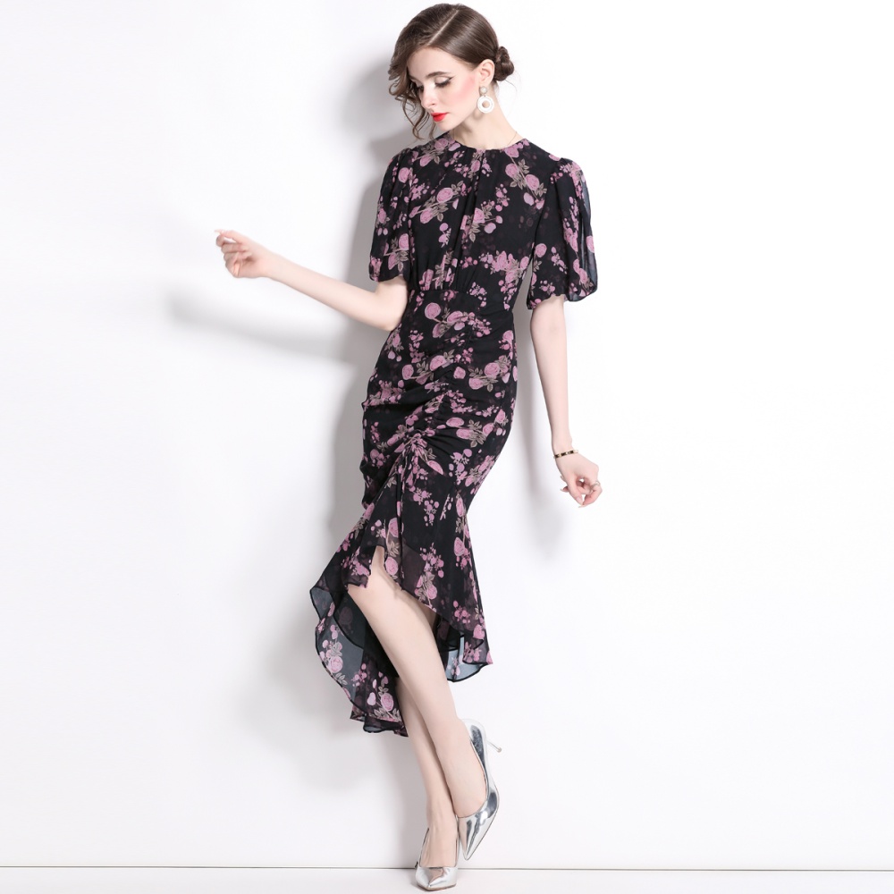 Floral lantern sleeve mermaid hem chouzhe dress