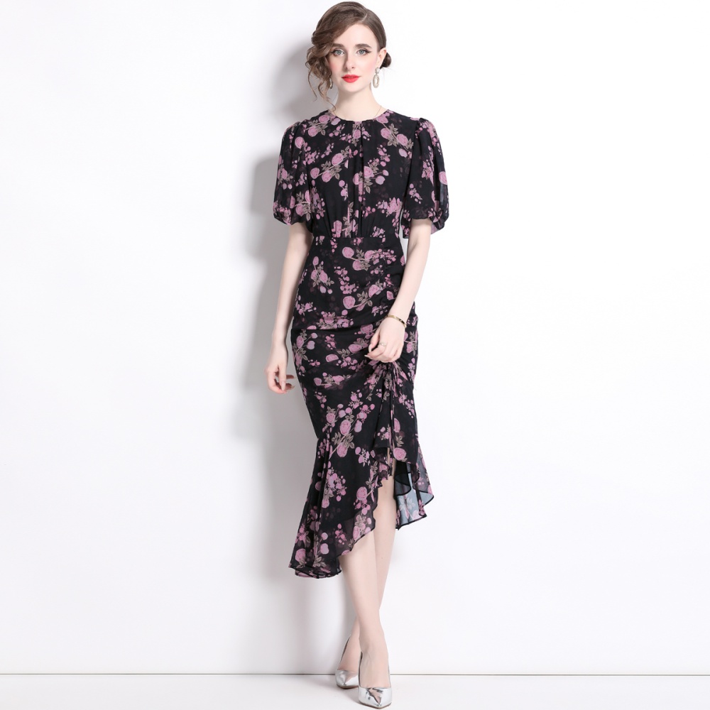 Floral lantern sleeve mermaid hem chouzhe dress