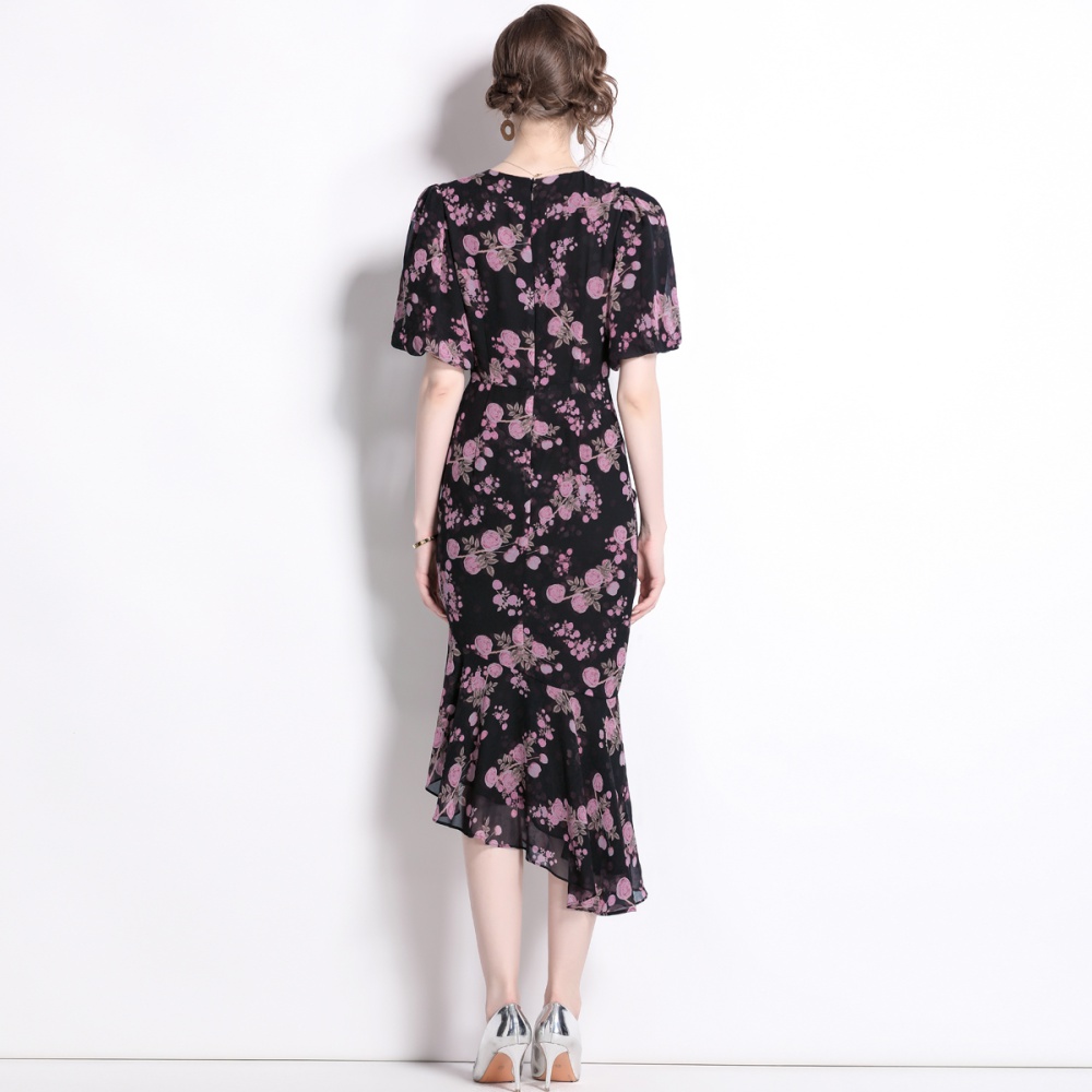 Floral lantern sleeve mermaid hem chouzhe dress