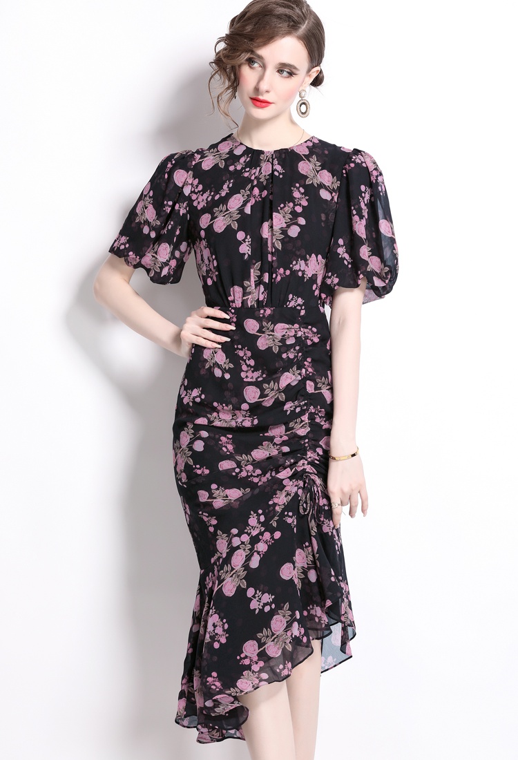 Floral lantern sleeve mermaid hem chouzhe dress