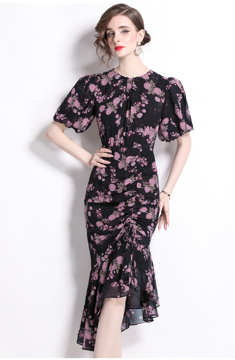 Floral lantern sleeve mermaid hem chouzhe dress