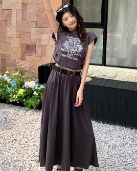 Sleeveless T-shirt high waist skirt 2pcs set for women