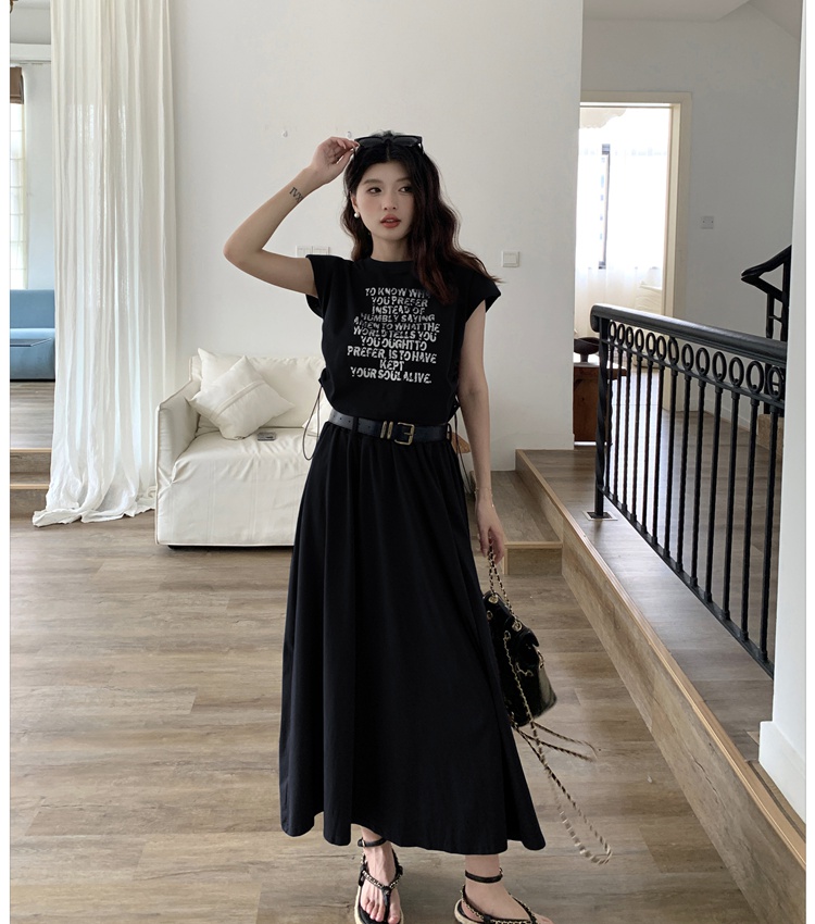 Sleeveless T-shirt high waist skirt 2pcs set for women