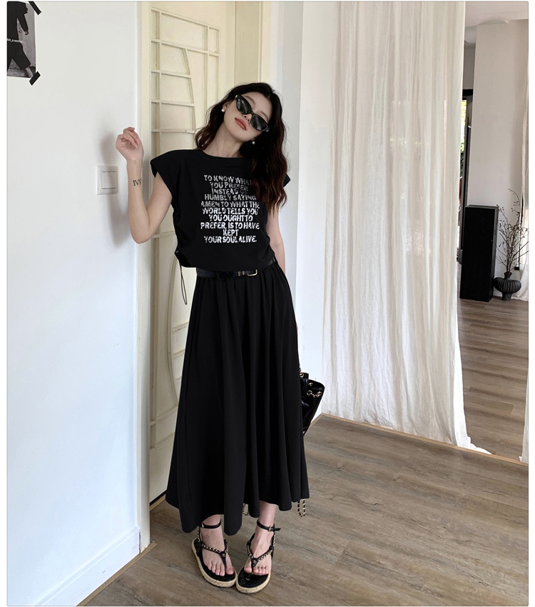 Sleeveless T-shirt high waist skirt 2pcs set for women