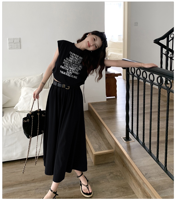 Sleeveless T-shirt high waist skirt 2pcs set for women