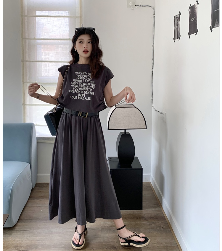 Sleeveless T-shirt high waist skirt 2pcs set for women