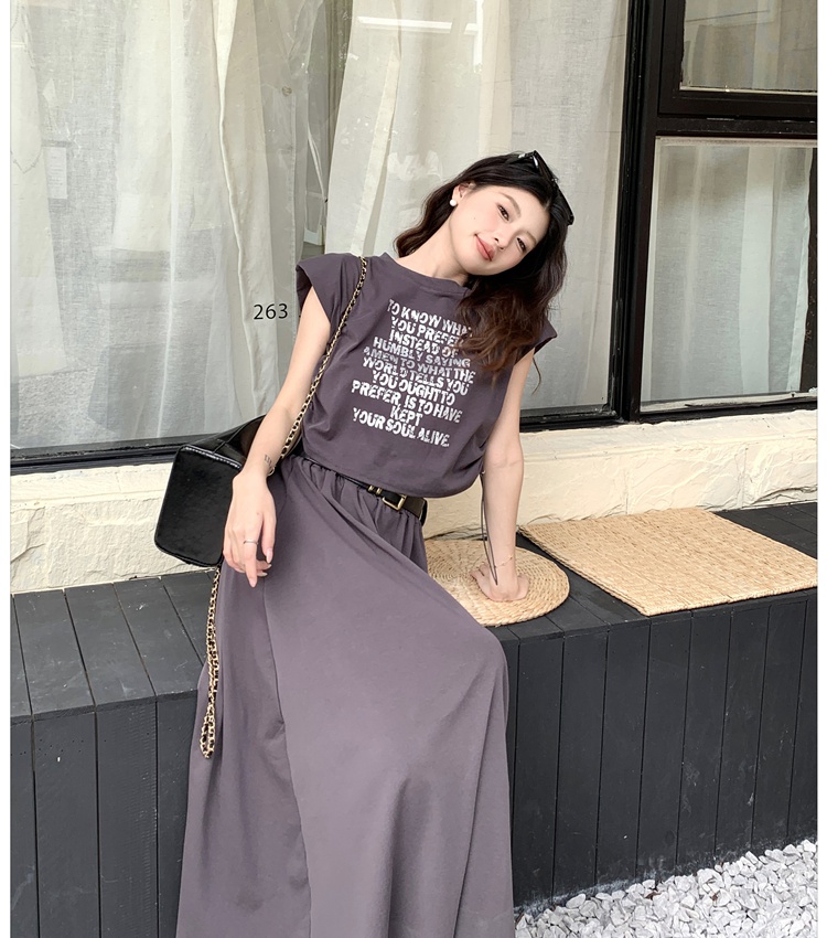 Sleeveless T-shirt high waist skirt 2pcs set for women