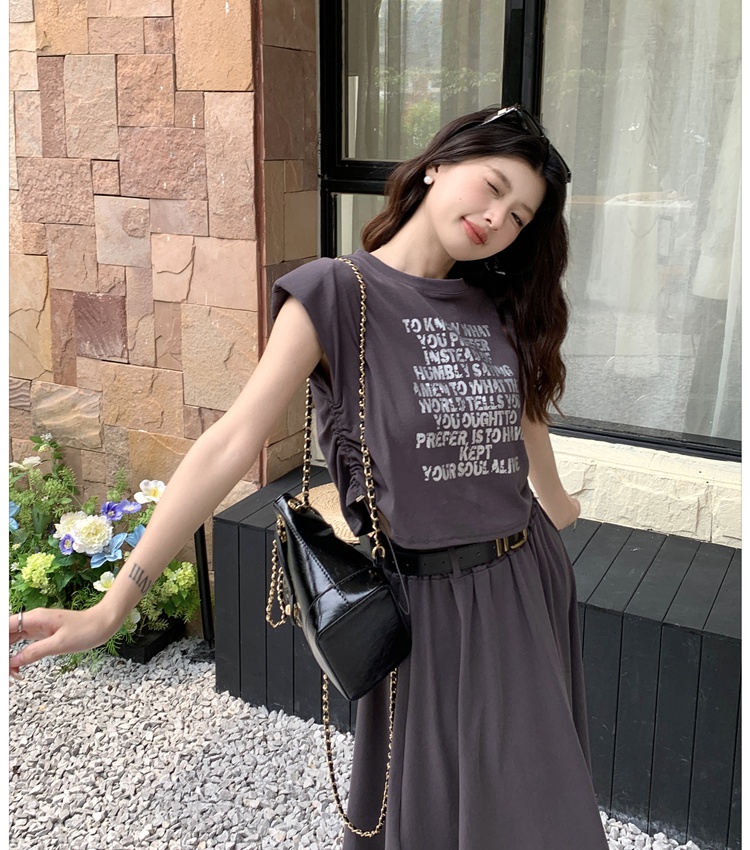 Sleeveless T-shirt high waist skirt 2pcs set for women