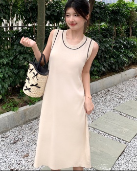 Loose slim knitted long dress simple temperament vest for women