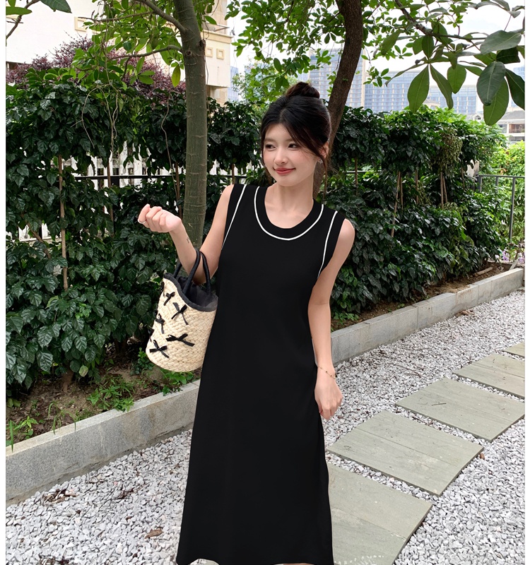 Loose slim knitted long dress simple temperament vest for women