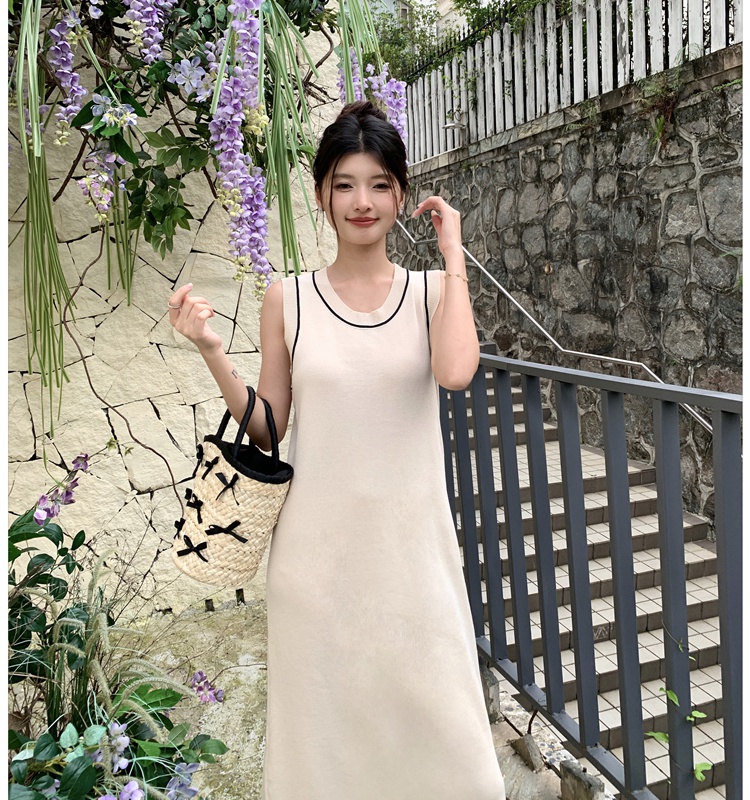 Loose slim knitted long dress simple temperament vest for women