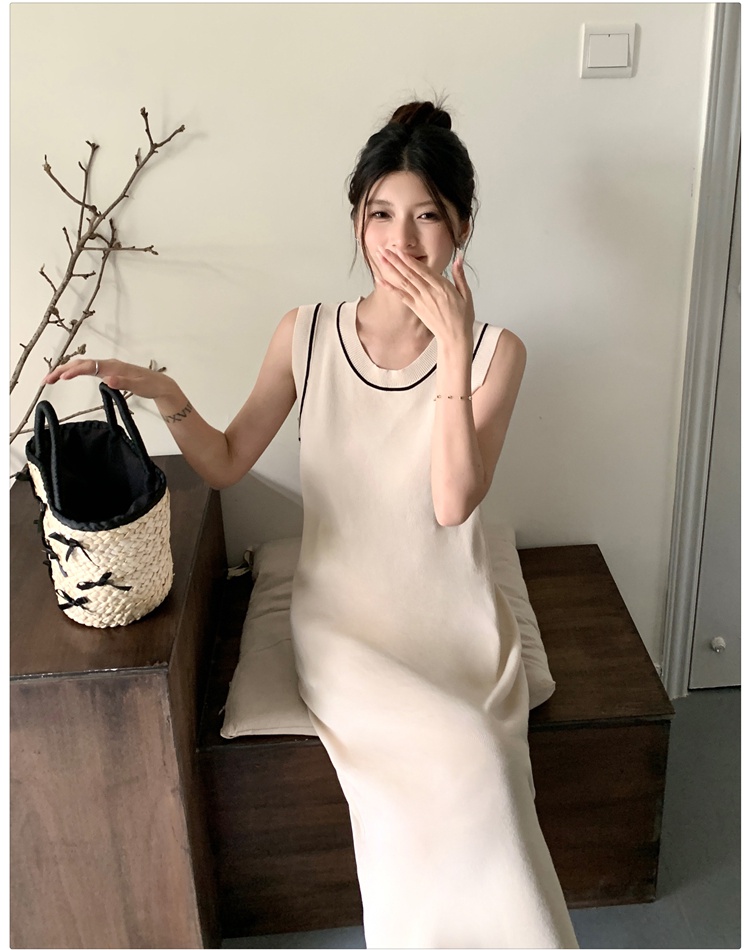 Loose slim knitted long dress simple temperament vest for women