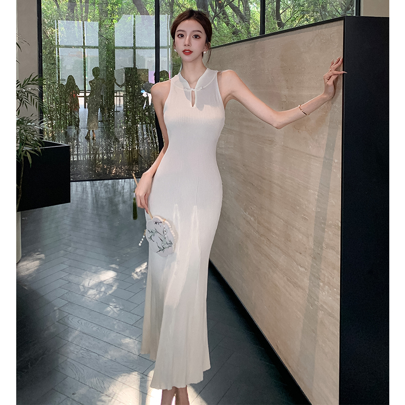 Chinese style slim dress sleeveless long dress for women