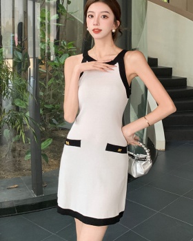 White fashion package hip T-back sleeveless Korean style dress
