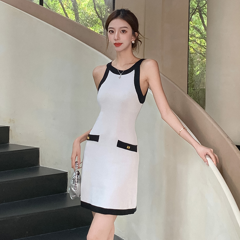 White fashion package hip T-back sleeveless Korean style dress