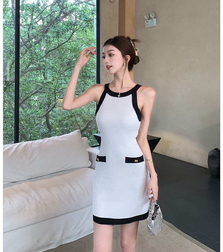 White fashion package hip T-back sleeveless Korean style dress